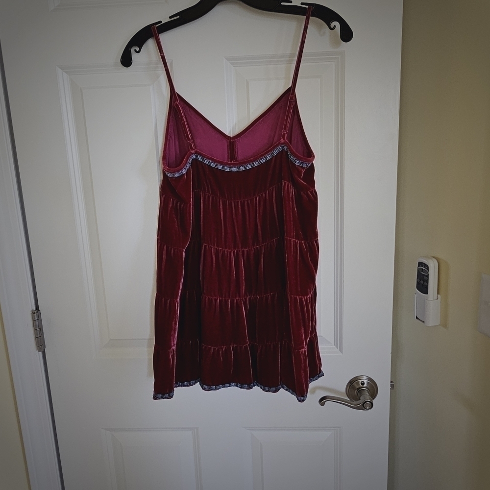 Velvet spaghetti strap baby doll with beaded inlay boho chic . - Picture 3 of 6